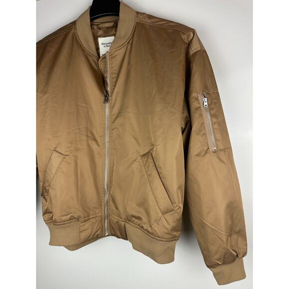 NWT Abercrombie & Fitch Flight Jacket Bomber Style Tan Beige Zip Unisex Small - Picture 4 of 10